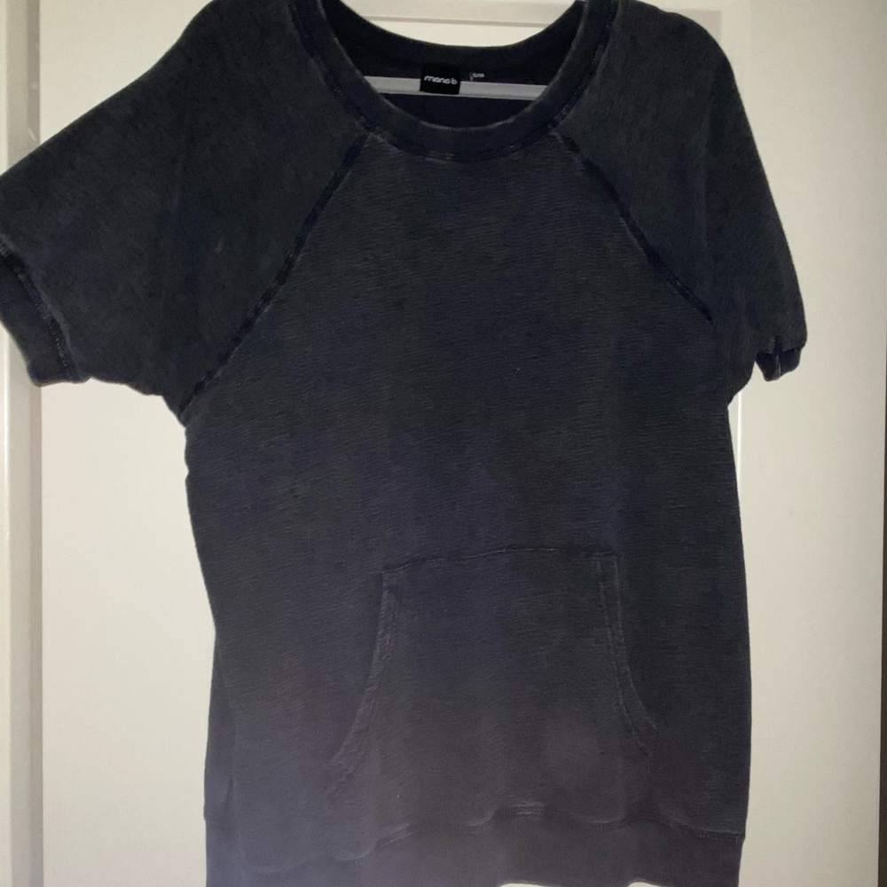 Mono B Short Sleeve Charcoal Gray Sweatshirt with Kangaroo Pocket